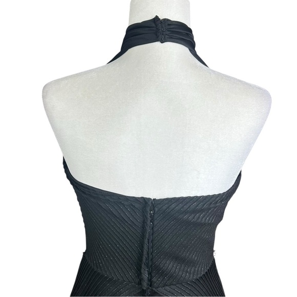 Vintage 80's Black Maxi Halter Dress Small Whimsagoth Witchy Gothic Union Made - Picture 8 of 11